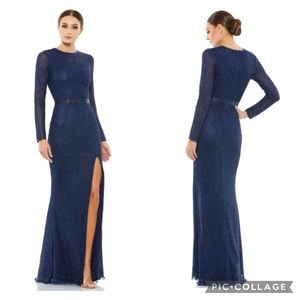 Mac Duggal 5056 Long Sleeve Beaded Gown Midnight Blue 2